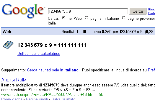 google calcolatrice screenshot
