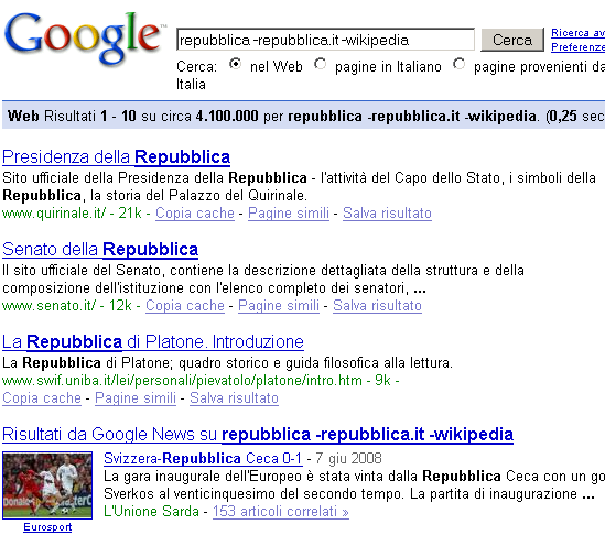 google escludere wikipedia